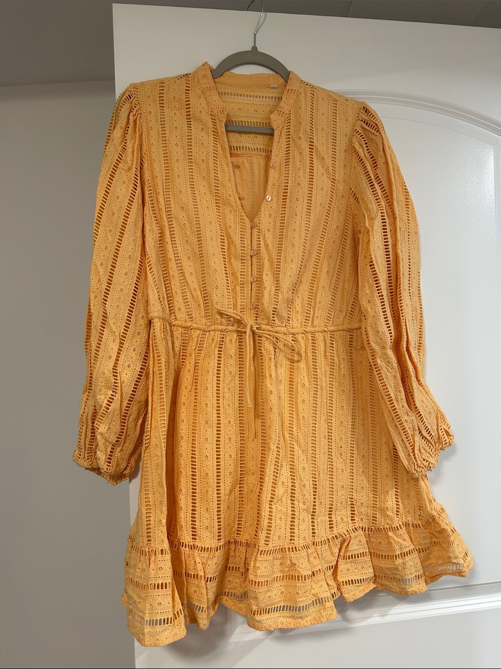 Anthropologie Orange Eyelet Tie-Waist Dress